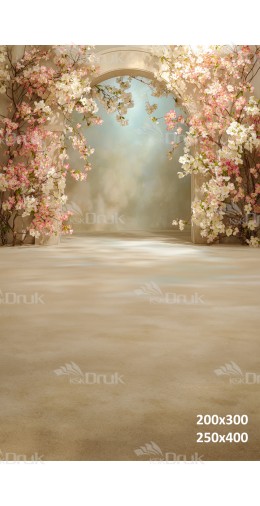 Tło fotograficzne z jasnym kwitnącym łukiem i pastelową scenerią | E557